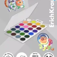 Акварель медовая ErichKrause Jolly Friends, 24 цвета, УФ-фильтр, матовые насыщенные цвета, пластиковая коробка с европодвесом