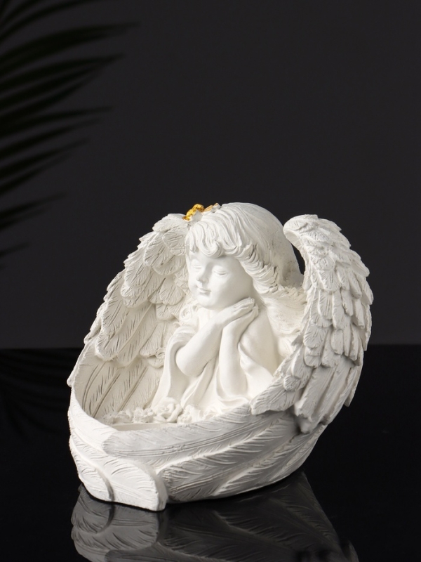 Набор фигур "Ангелы на подносе" 20х10х16 см, белый