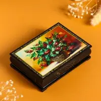 Шкатулка «Рябина в корзине», 10×14 см, лаковая миниатюра