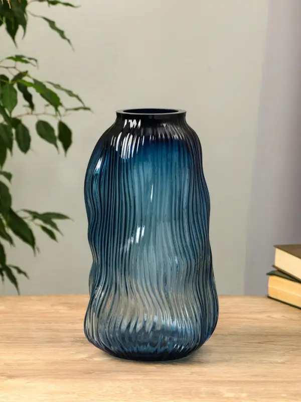 Ваза стекло настольная  Ваза стекло настольная "Ванесса" линии, 29,5х15 см, синий