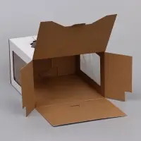 Коробка под торт 3 окна, с ручками, белая, 30&times;30&times;20 см