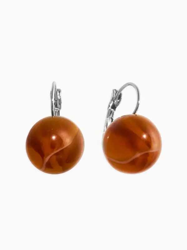 Серьги пластик "Шар №16" с разводами и блёстками, цвет светло-коричневый в серебре