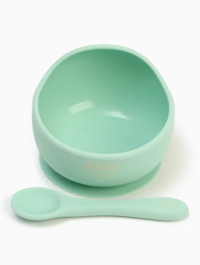 Тарелка детская на присоске и ложка, бирюзовый, Mum&Baby Тарелка детская на присоске и ложка, бирюзовый, Mum&Baby