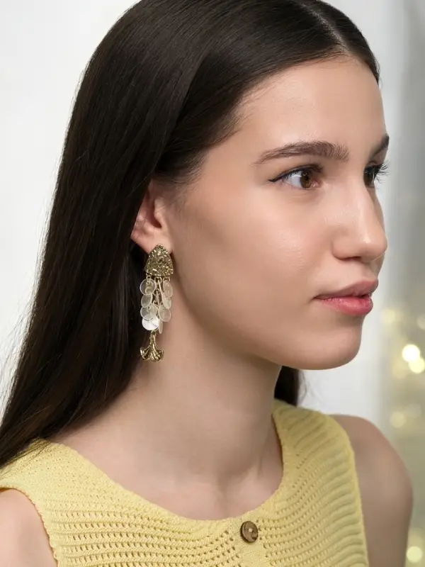 Серьги &laquo;Морской мир&raquo;, чешуя рыбки, белые в золоте