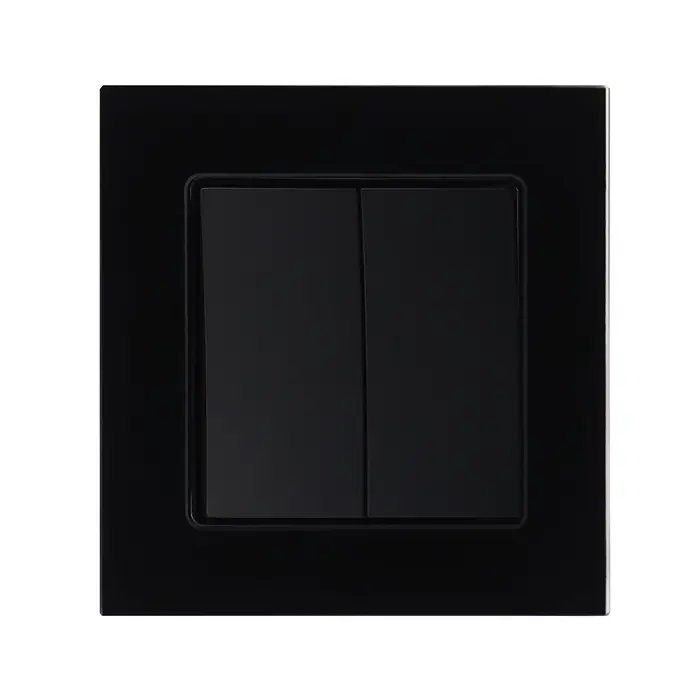Выключатель TOT Glossy Glass, 10 А, 2 клавиши, скрытый монтаж, стеклянная рамка, чёрный