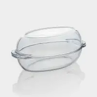 Утятница Paşabah&ccedil;e Borcam, 2 л, с крышкой-формой, жаропрочное стекло, прозрачная