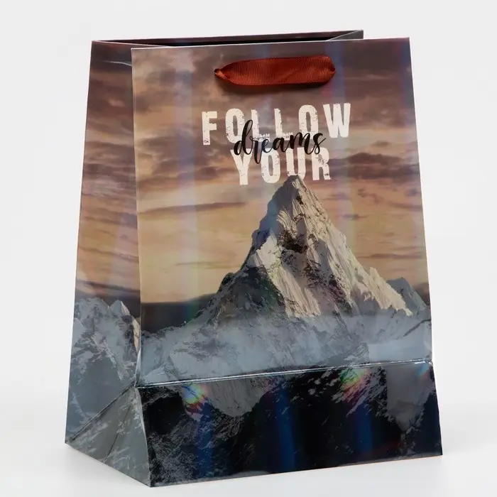 Пакет подарочный ламинированный, упаковка, «Гора», радужная голография, MS 18 х 23 х 10 см