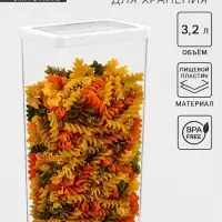 Банка для хранения сыпучих продуктов IDEA &laquo;Степ&raquo;, 3.2 л, 16&times;10&times;28 см, пластик, крышка белая
