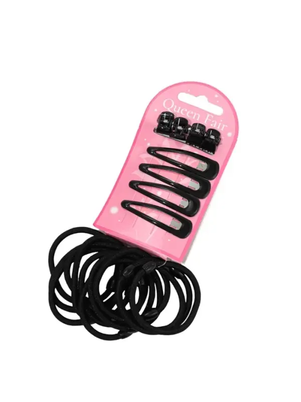 Набор для волос QF &laquo;Совершенство&raquo;, 4 невидимки, 4 краба, 12 резинок, чёрный