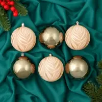 Ёлочные игрушки &laquo;Морозная росшивь&raquo;, шары новогодние, d=7.5 см, набор 6 шт., штрихи, МИКС