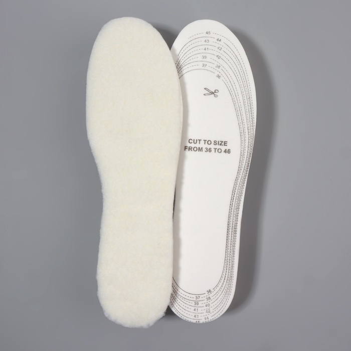 Стельки для обуви, утеплённые, универсальные, трёхслойные, р-р RU до 46 (р-р Пр-ля до 46), 29 см, пара, цвет белый Стельки для обуви, утеплённые, универсальные, трёхслойные, р-р RU до 46 (р-р Пр-ля до 46), 29 см, пара, цвет белый