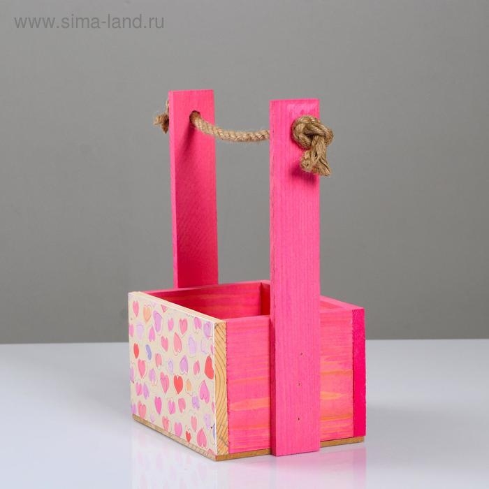 Кашпо деревянное, 15×12×8.5(25) см  Кашпо деревянное, 15×12×8.5(25) см "Пауль и Любовь. Молодые сердца", с принтом