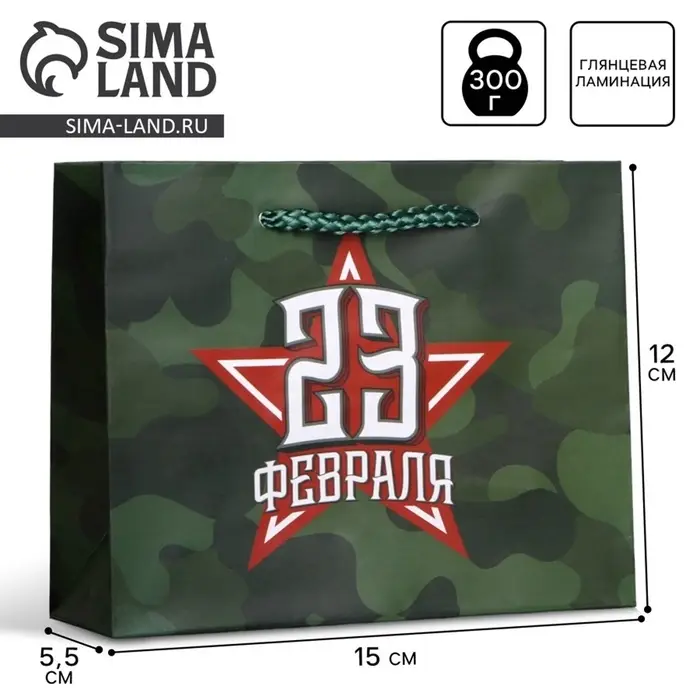 Пакет подарочный ламинированный, упаковка, &laquo;С 23 февраля&raquo;, S 15&times;12&times;5.5 см
