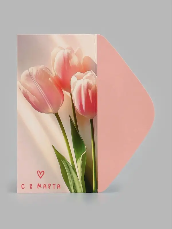 Конверт для денег &laquo;С 8 марта&raquo;, 3 тюльпана, 16.5&times;8 см