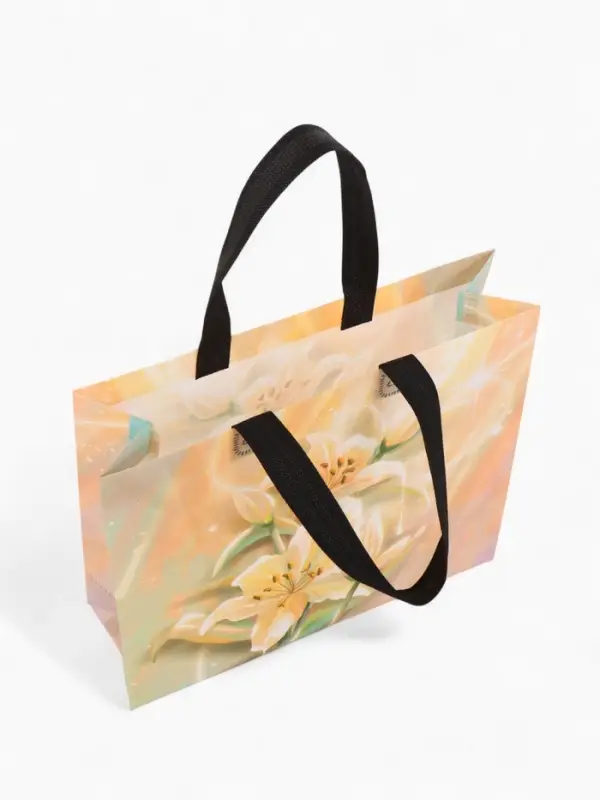 Сумка хозяйственная без застёжки, с цветочным принтом, 32&times;10&times;26 см, бежевая