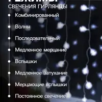 Гирлянда &laquo;Занавес&raquo; 2&times;1.5 м с насадками &laquo;Ёжики&raquo;, IP20, прозрачная нить, 360 LED, свечение белое, 8 режимов, 220 В