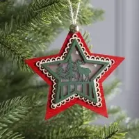 Ёлочная игрушка &laquo;Красная звезда с оленем&raquo;, 10&times;10&times;2 см, 4 LED, от батареек, свечение тёплое белое