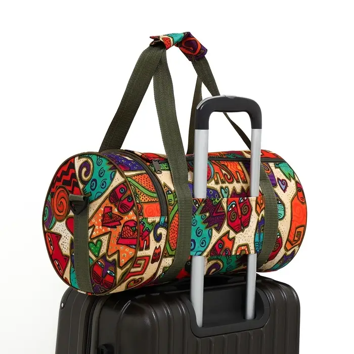 Сумка спортивная на молнии, 2 наружных кармана, длинный ремень, цвет бежевый/разноцветный