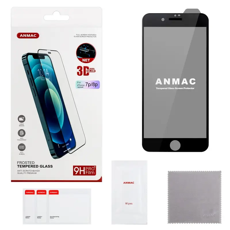 Защитное стекло для iPhone 7/8 Plus черное ANMAC 3D матовый с сеточкой Арт. 1137232