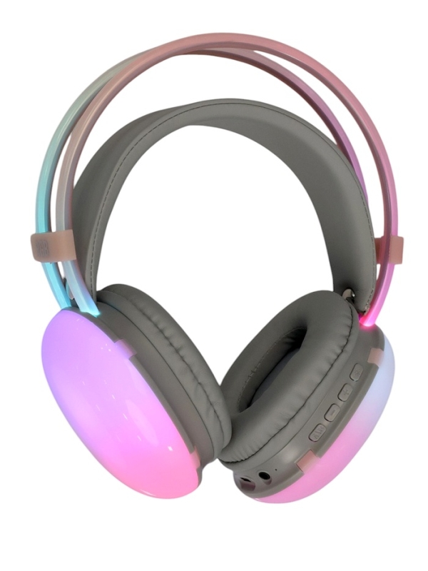 Наушники полноразмерные Mybit W-33, RGB подсветка, BT5.3, 800 мАч, Type-C, розовые