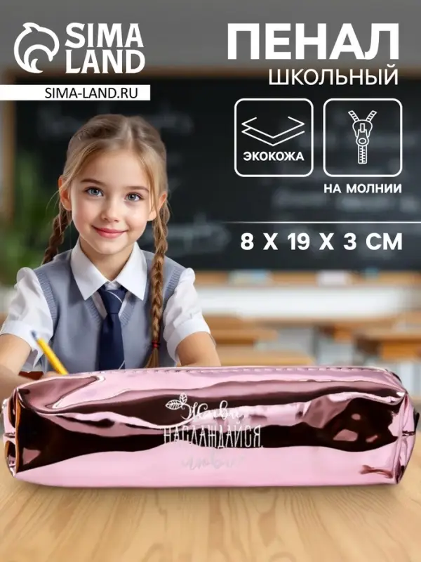 Пенал школьный, искусственная кожа &laquo;Живи, наслаждайся, люби&raquo; 8&times;19&times;3 см