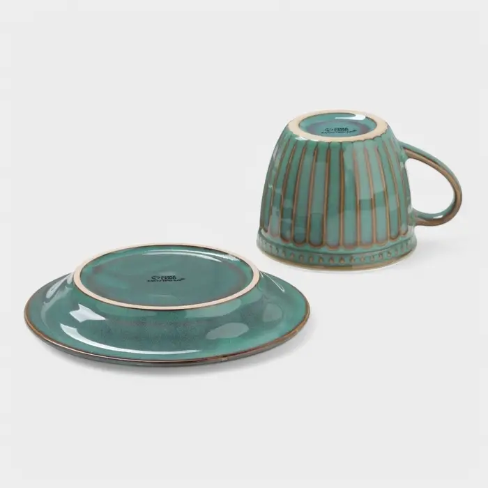 Чайная пара Доляна &laquo;Винтаж&raquo;, 250 мл, блюдце d=15 см, керамика, бирюзовая