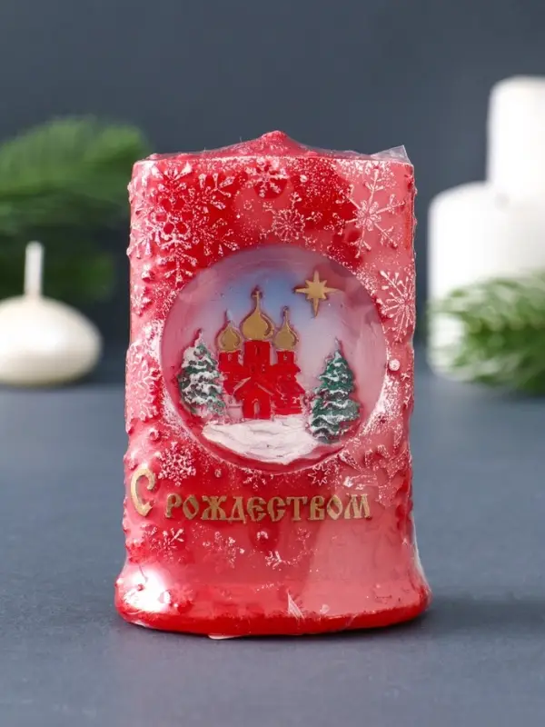 Свеча декоративная &laquo;Снежное Рождество&raquo; 7&times;4&times;10.5 см, красный