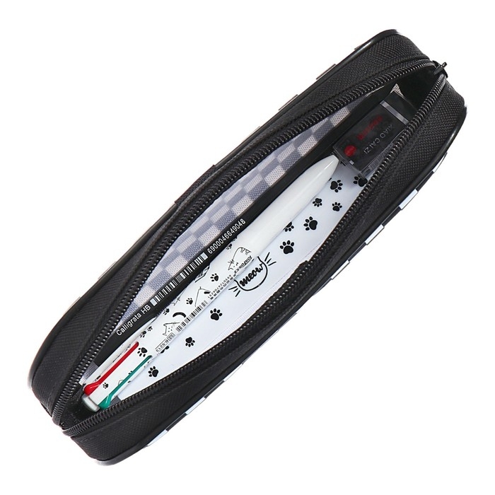 Пенал мягкий 1 отделение, 210 x 80 x 40 мм, Calligrata, с наполнением 4 предмета, универсальный, Пенал мягкий 1 отделение, 210 x 80 x 40 мм, Calligrata, с наполнением 4 предмета, универсальный, "Кот"