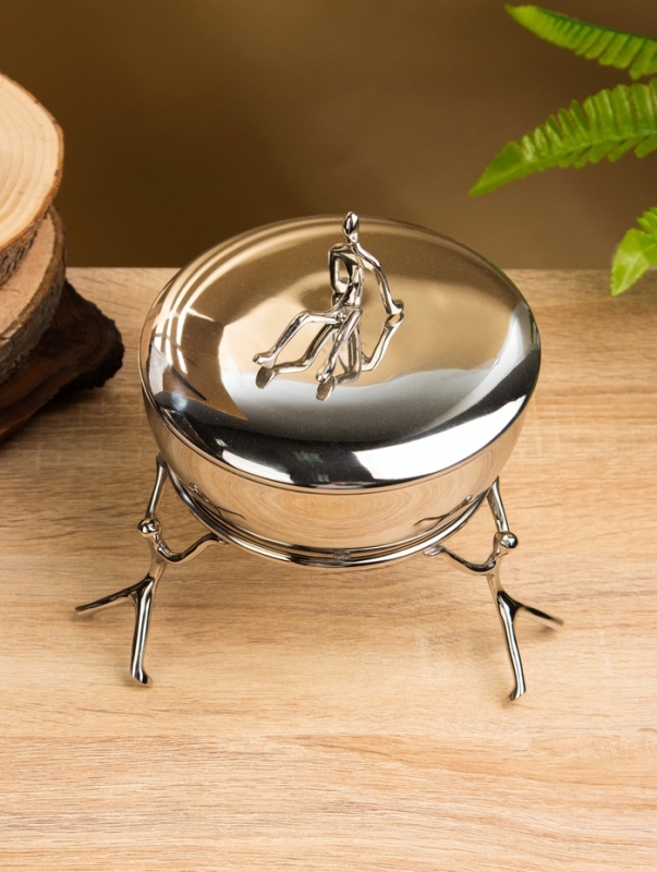 Салатник на подставке с крышкой "Дружба" 18х18х16 см, нержавеющая сталь, цв. серебро