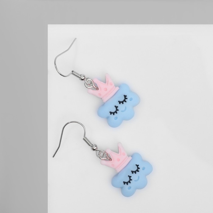 Серьги ассорти «Радость» облака в коронах, цвет розово-голубой в серебре Серьги ассорти «Радость» облака в коронах, цвет розово-голубой в серебре