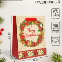 Пакет подарочный новогодний ламинированный &laquo;Венок&raquo;,18&times;23&times;10 см