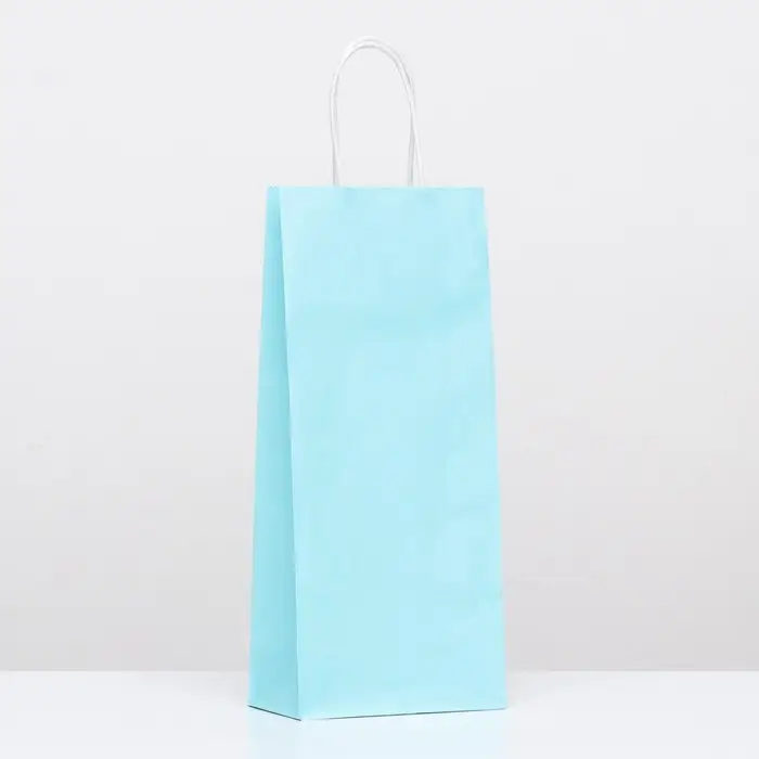 Пакет крафт под бутылку, Голубой , 14 х 8 х 32 см Пакет крафт под бутылку, Голубой , 14 х 8 х 32 см
