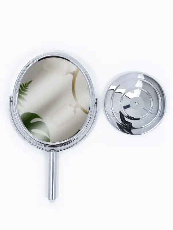 Зеркало настольное, с увеличением х2, двустороннее, 14&times;24 см, (12.5&times;14 см), металлическое