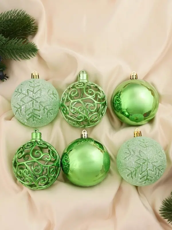 Ёлочные игрушки &laquo;Эстер&raquo;, снежинки, шары новогодние, набор 6 шт., d=8 см, зелёный