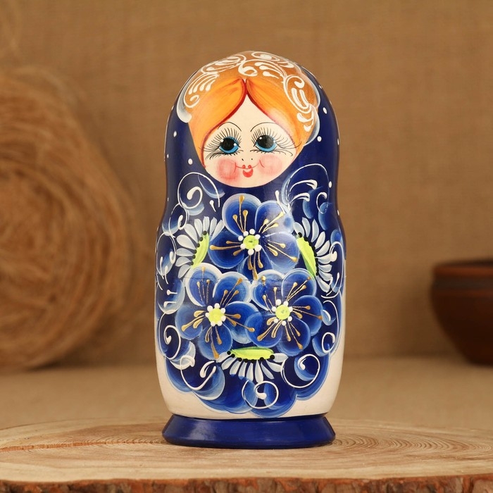 Матрёшка 5-ти кукольная  Матрёшка 5-ти кукольная "Сима" синяя , 17-18см, ручная роспись.