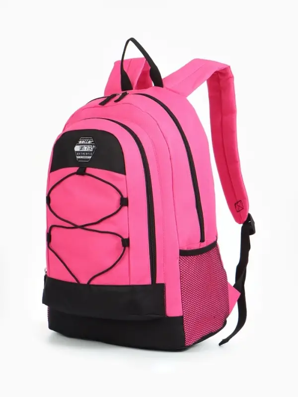 Рюкзак школьный на молнии, с карманами, размер 33&times;18&times;45 см, чёрный/розовый