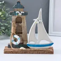 Сувенир интерьерный дерево "Парусник и маяк" 6х19х20,5 см