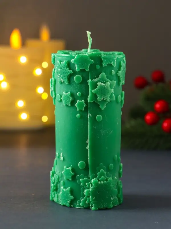 Свеча столбик  Свеча столбик "С Новым годом" 55*105 мм зеленая