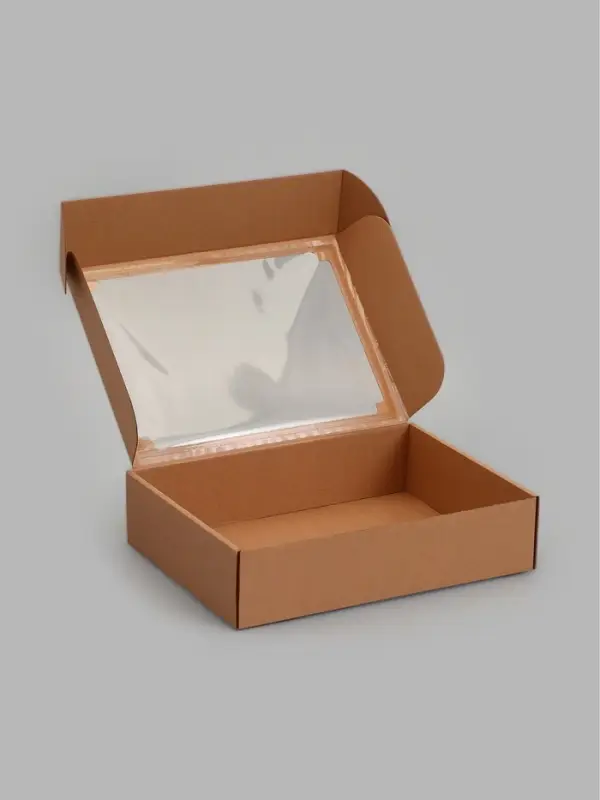 Коробка самосборная с окном, бурая, 38 х 28 х 9 см