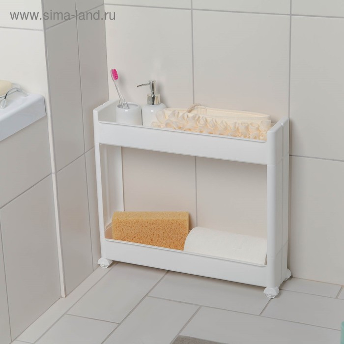 Этажерка настольная узкая 2-х секционная, на колёсиках, цвет белый Этажерка настольная узкая 2-х секционная, на колёсиках, цвет белый