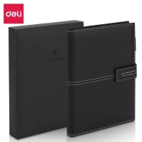 Бизнес-блокнот Deli А5 120л клетка 80г твердая облож, черный кожа EN139G