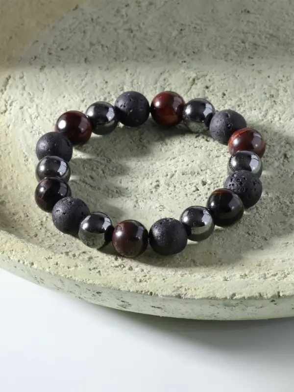 Браслет из бусин &laquo;Лава, Гематит, Тигровый глаз&raquo;, d=5.5 см, шар №10, чёрный