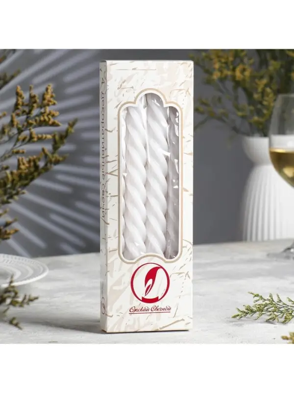 Набор свечей витых, 2.3&times;24.5 см, 5 ч, 50 г, 4 шт., белый