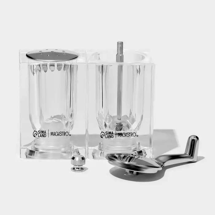 Набор для специй Magistro Glace, 2 предмета: мельница с ручкой, солонка, акрил, прозрачный