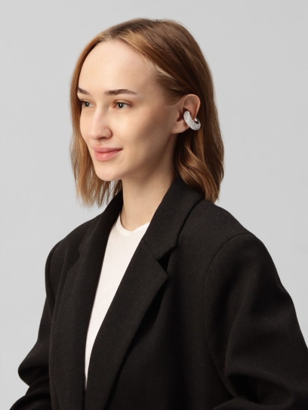 Серьги «Каффы» бублик, малые стразы, белые в серебре