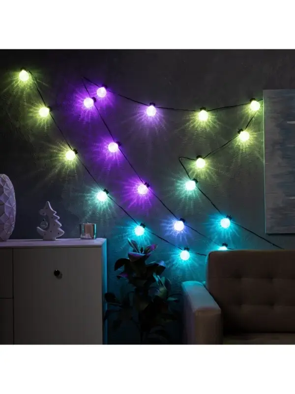 Умная гирлянда &laquo;Нить&raquo; 6 м с насадками &laquo;Пузырьки&raquo;, IP20, тёмная нить, 20 LED, свечение RGB, USB