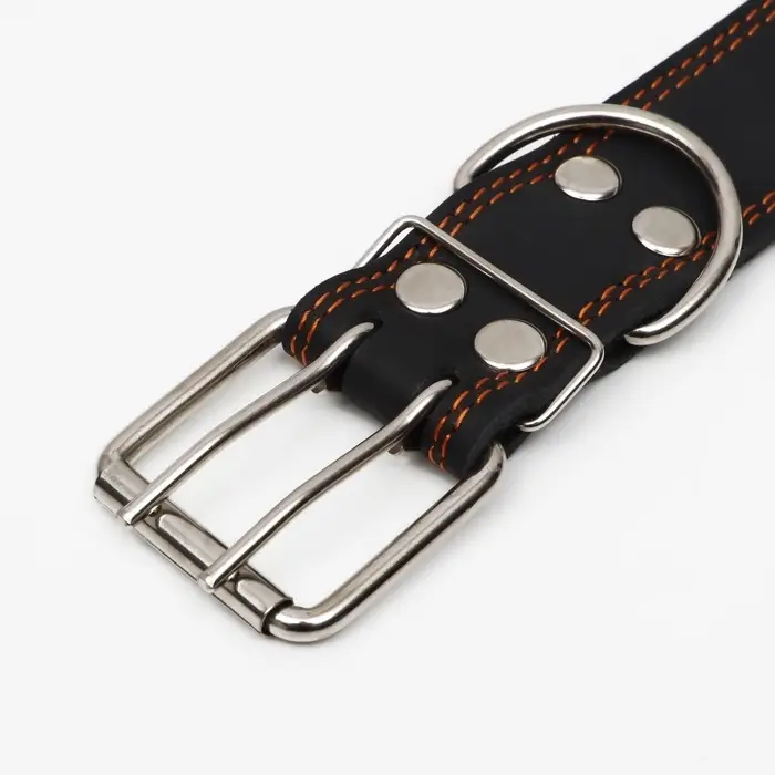 Ошейник кожаный на синтепоне, 82&times;4.5 см, ОШ 50-70 см, чёрный