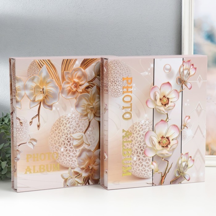 Фотоальбом на 400 фото 10х15 см Фотоальбом на 400 фото 10х15 см "Кремовые орхидеи" золотое тиснение МИКС 33,5х27,5х5,5 см
