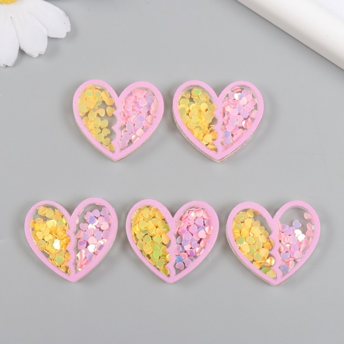 Шейкер для творчества акрил  Шейкер для творчества акрил "Сердечко" с глиттером 0,5х3,1х2,8 см набор 5 шт