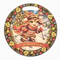 Доска разделочная сувенирная &laquo;Символ года. С Новым Годом!&raquo;, d=25.5 см, дерево, разноцветная